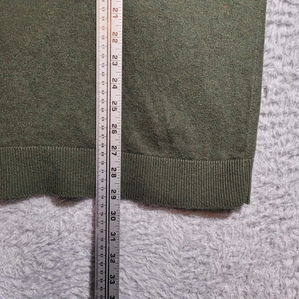 Eddie Bauer V-Neck Sweater Mens Large Green Cotton Cashmere Blend Long‎ Sleeve